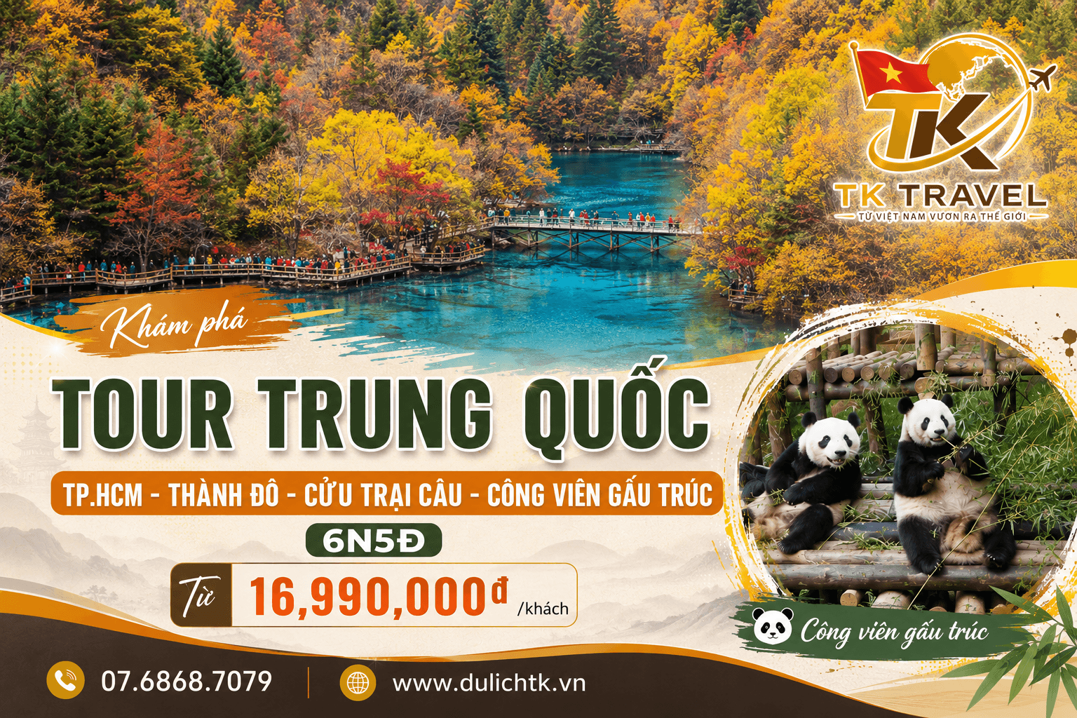 TOUR TRUNG QUỐC | TP.HCM - THÀNH ĐÔ - CỬU TRẠI CÂU - CÔNG VIÊN GẤU TRÚC | 6N5Đ