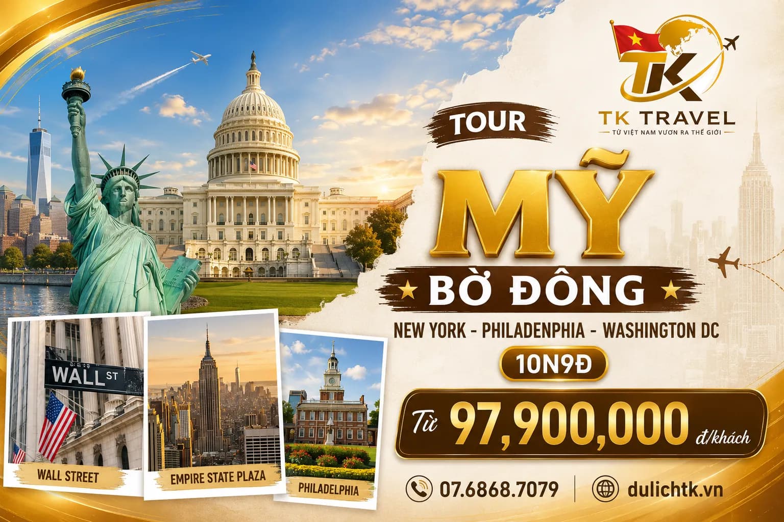 TOUR MỸ | BỜ ĐÔNG NEW YORK - PHILADENPHIA - WASHINGTON DC | 10N9Đ